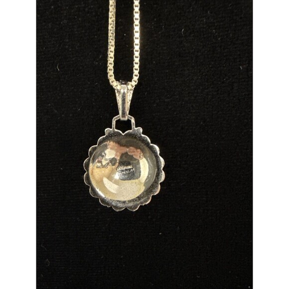 Sterling Silver Circle Marcasite Flower Pendant Necklace 925 Vintage 20" - Picture 7 of 8